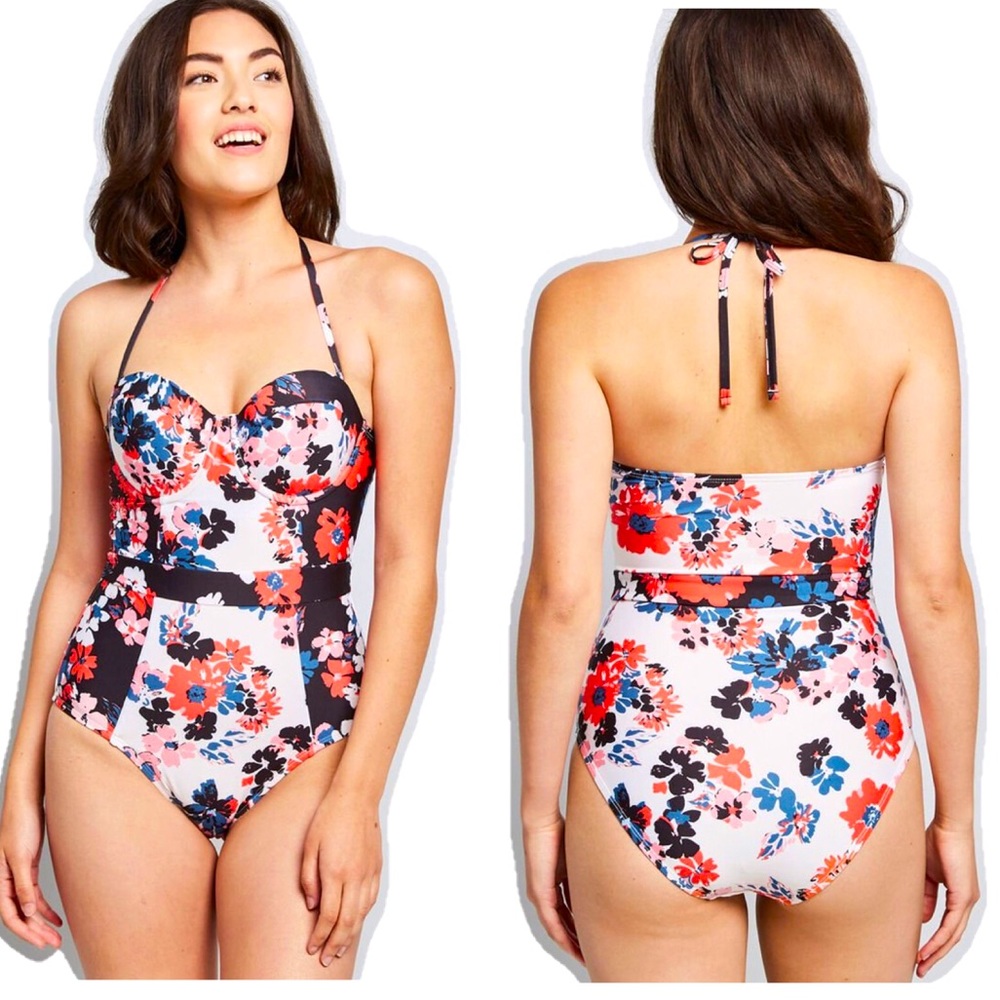Vintage Floral Tie-Back One-Piece Swimsuit